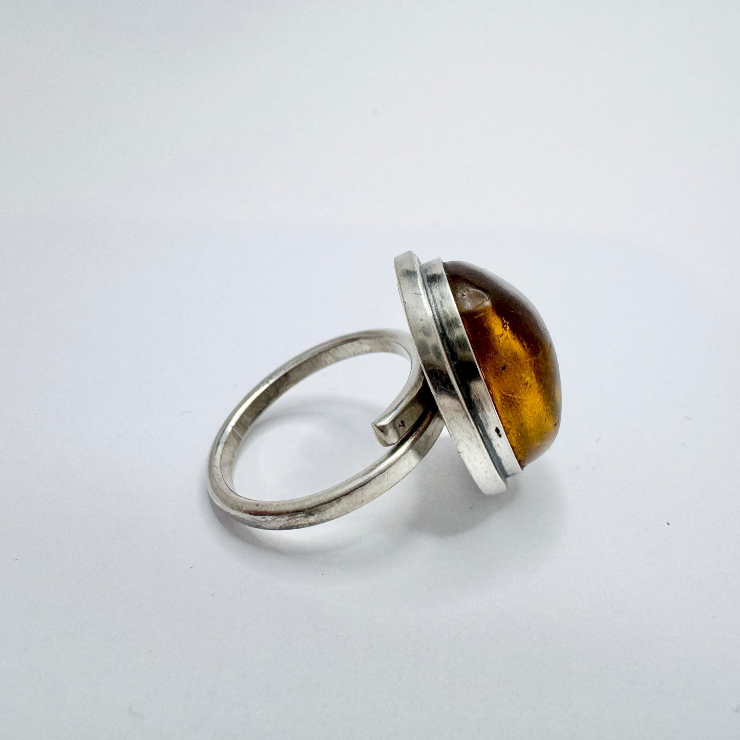 CGH Sørensen, Denmark ca 1970. Vintage Sterling Silver Amber Ring.