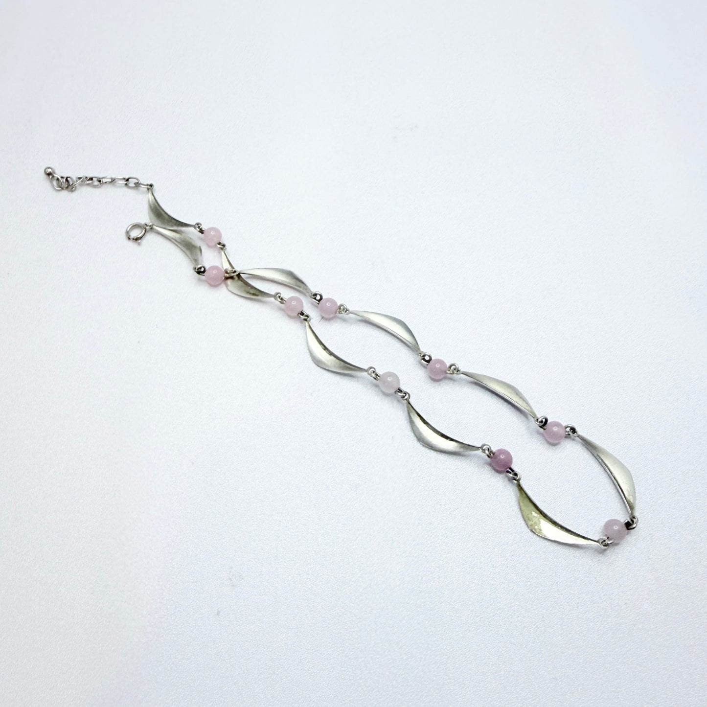 K&L-Kordes Lichtenfels, Germany ca 1960. Vintage Solid Silver Rose Quartz Necklace.