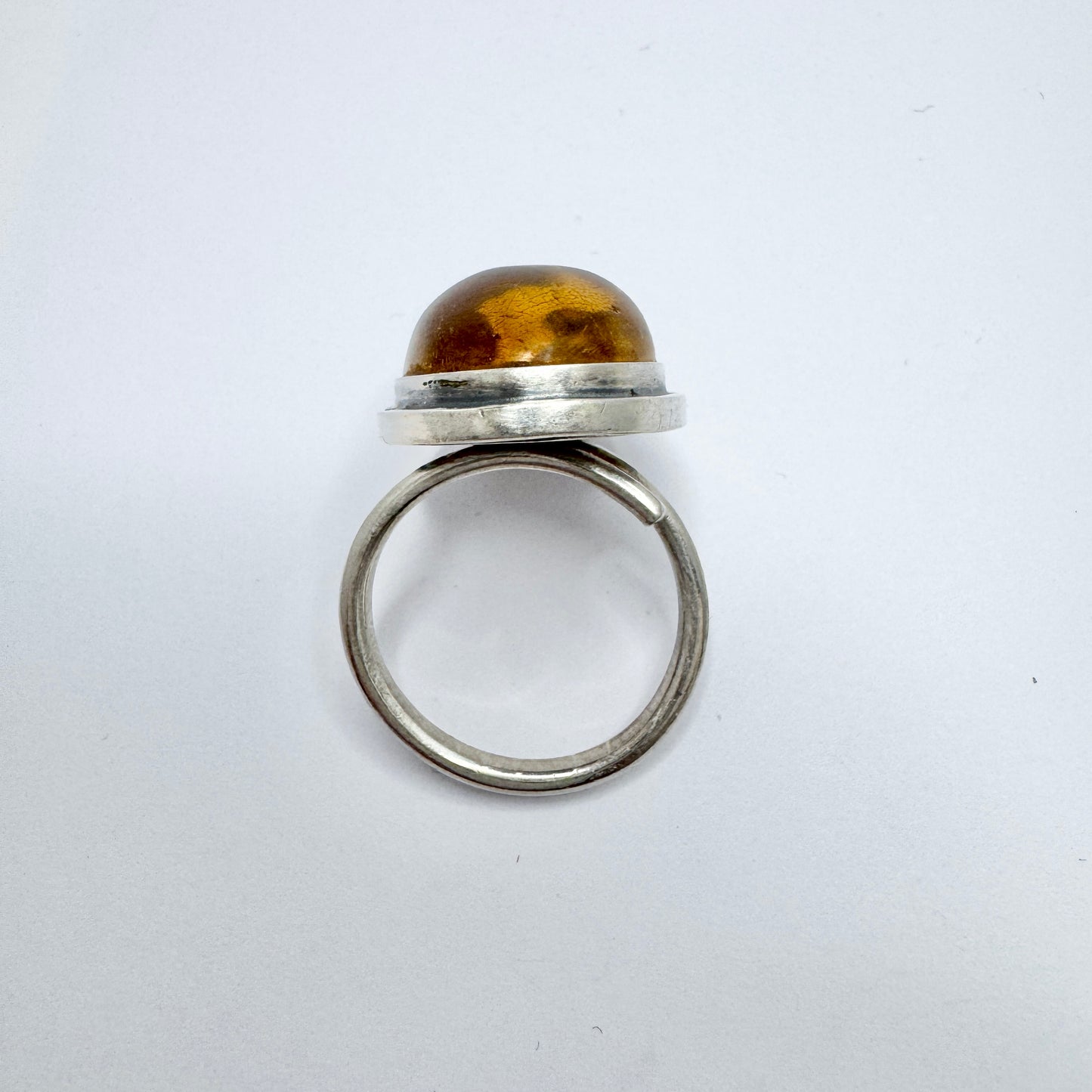 CGH Sørensen, Denmark ca 1970. Vintage Sterling Silver Amber Ring.