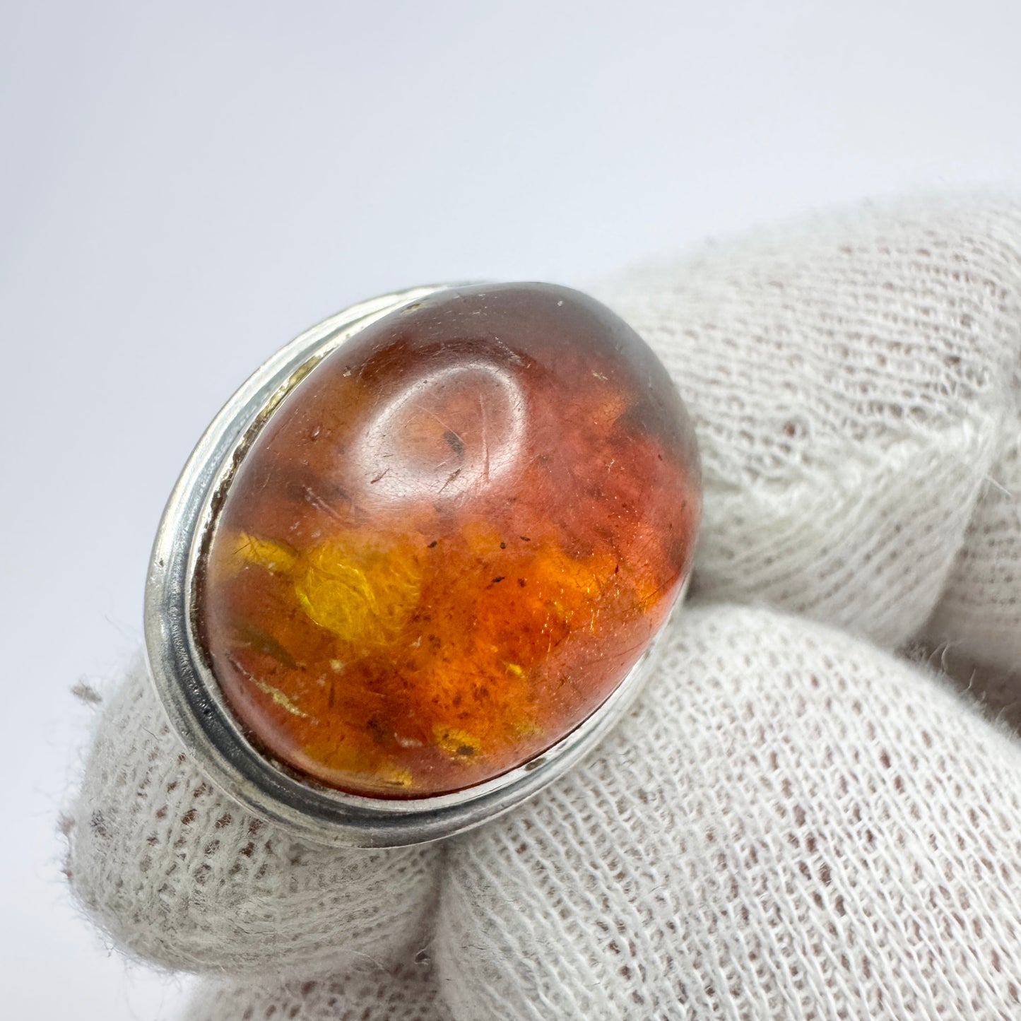 CGH Sørensen, Denmark ca 1970. Vintage Sterling Silver Amber Ring.
