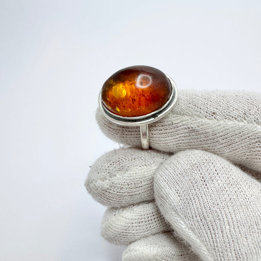 CGH Sørensen, Denmark ca 1970. Vintage Sterling Silver Amber Ring.