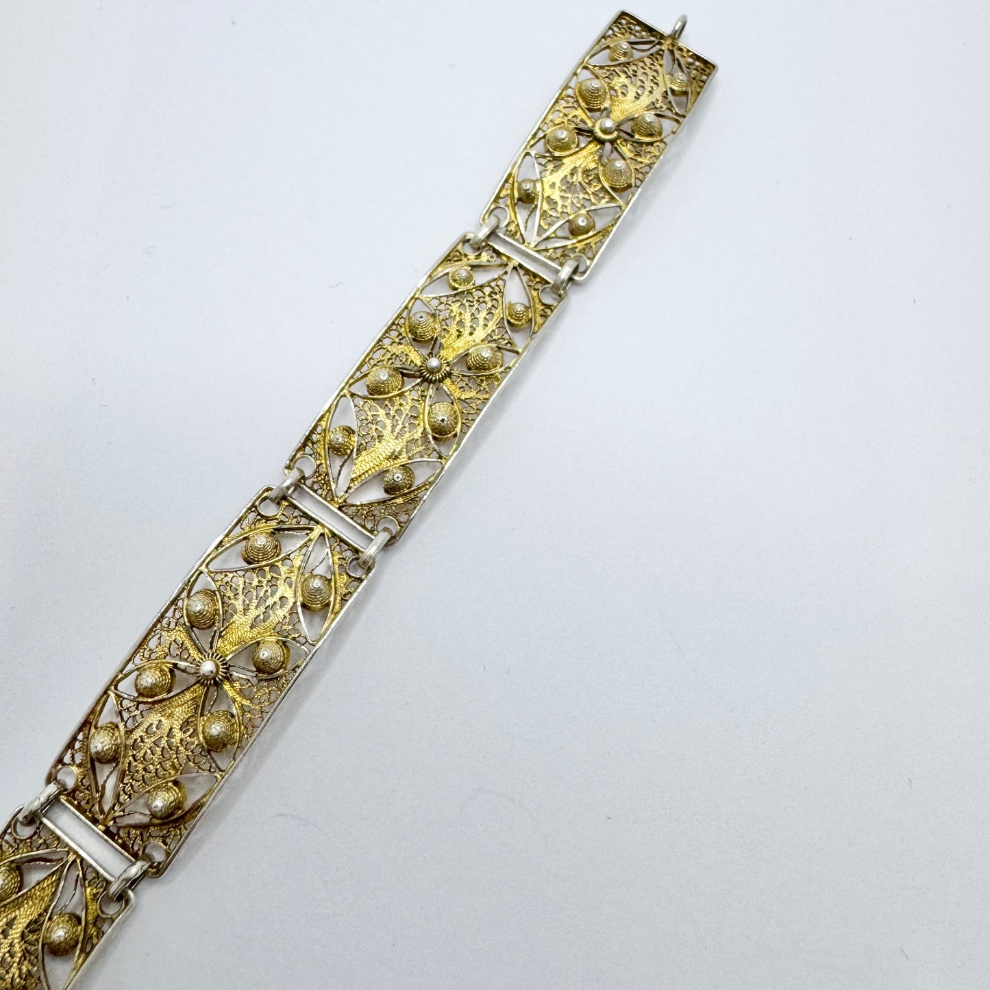 Sweden 1930-40s. Vintage Solid Silver Filigree Bracelet.