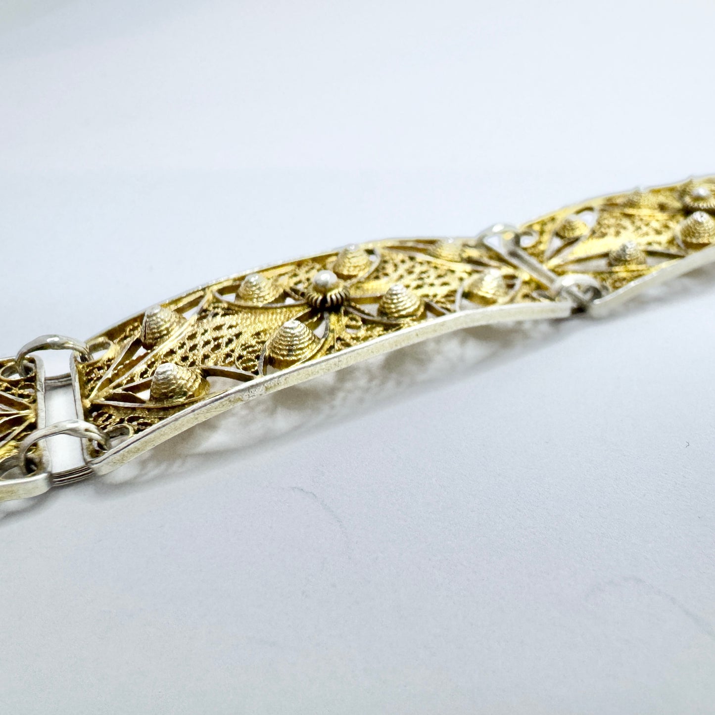 Sweden 1930-40s. Vintage Solid Silver Filigree Bracelet.