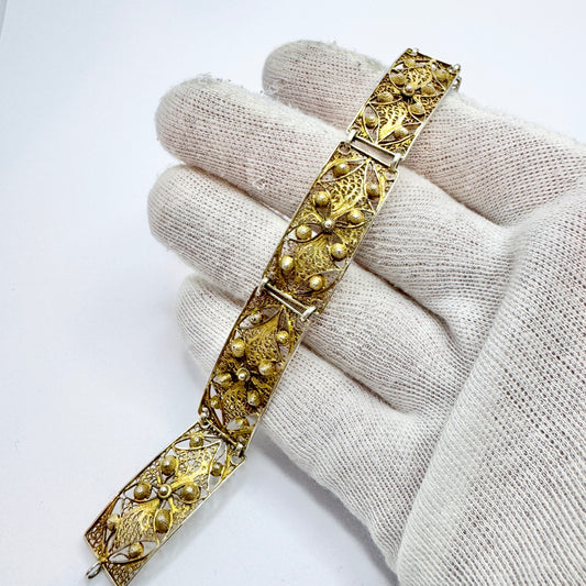 Sweden 1930-40s. Vintage Solid Silver Filigree Bracelet.