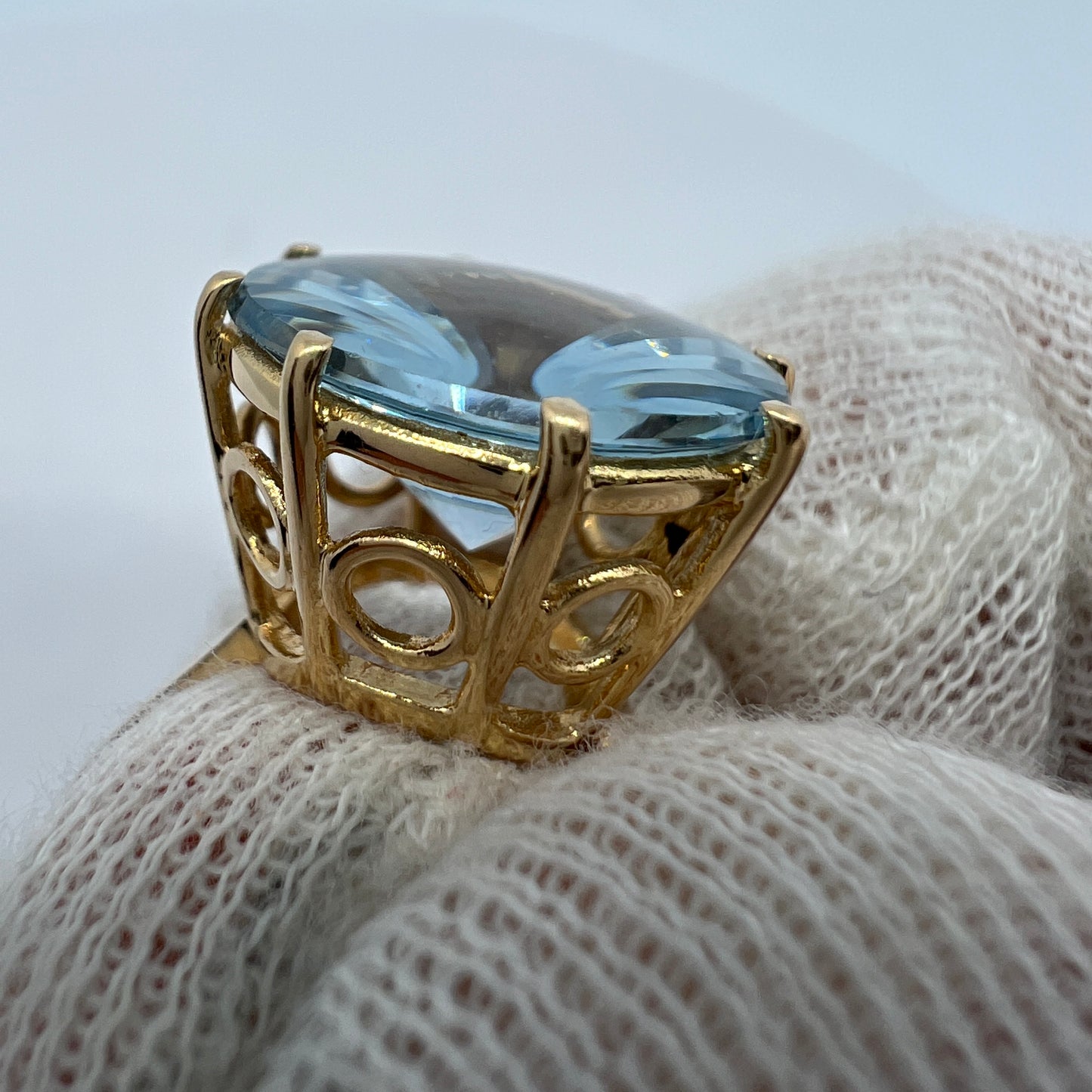 Bengt Hallberg, Sweden 1966. Vintage 18k Gold Icy Blue Synthetic Spinel Cocktail Ring.