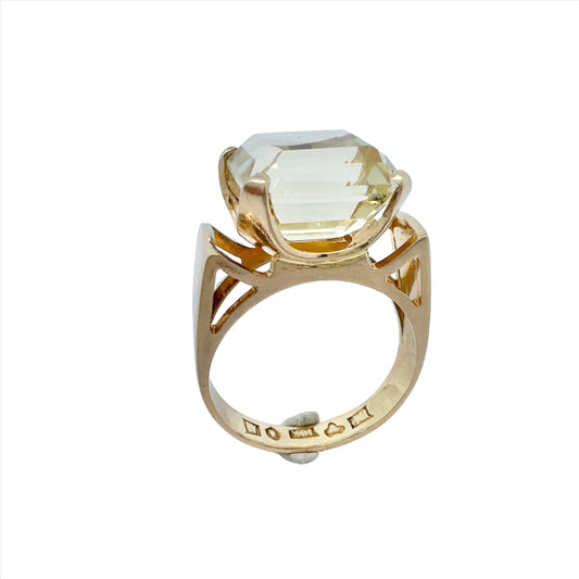 J Pettersson, Sweden 1951. Vintage Chunky 18k Gold Citrine Cocktail Ring. 9.8gram