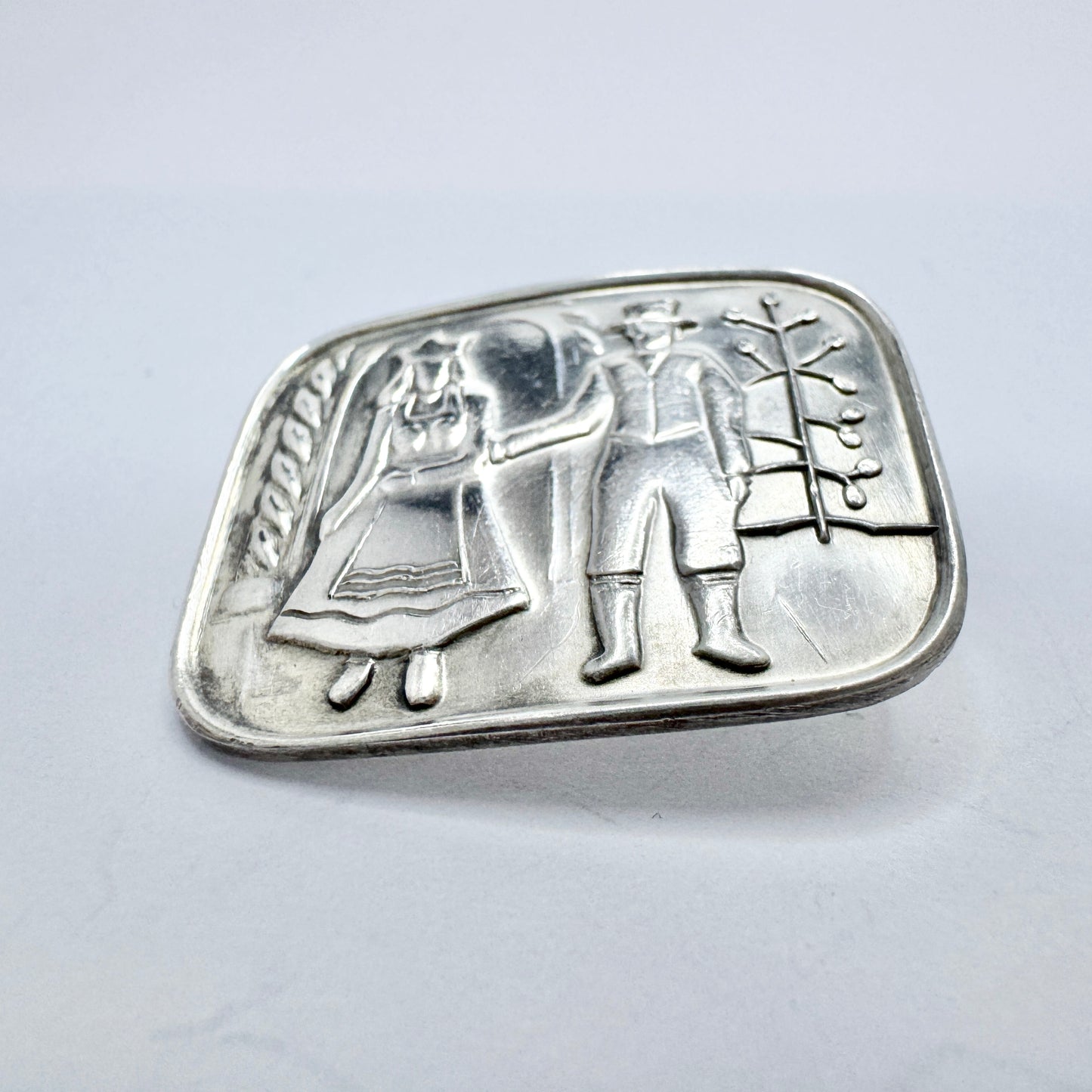 N.M Thune, Norway 1940-50s. Vintage Solid Silver Wedding Brooch.
