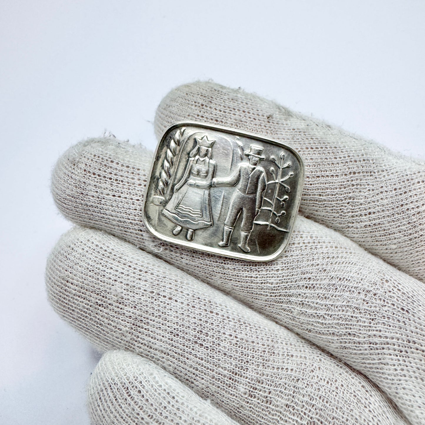 N.M Thune, Norway 1940-50s. Vintage Solid Silver Wedding Brooch.