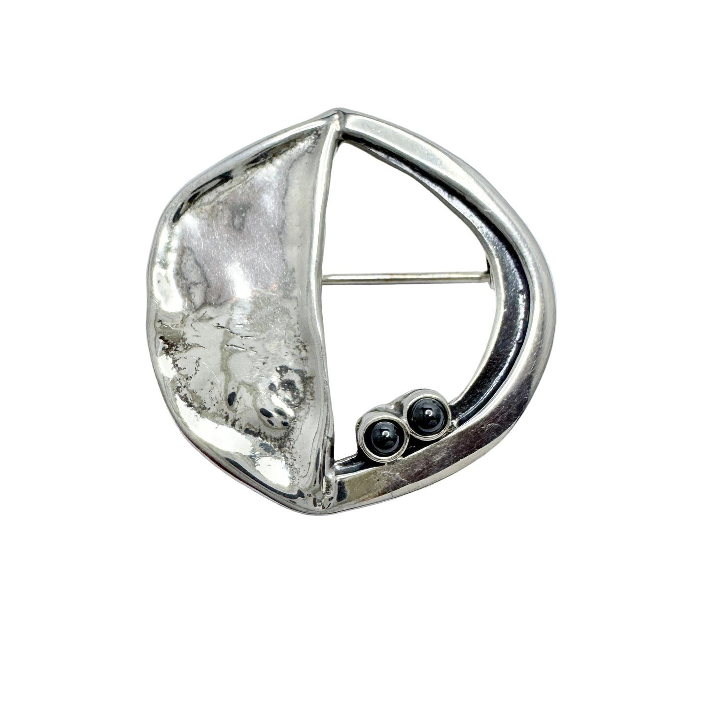 Eivind Hillestad, Norway. Vintage Sterling Silver Hematite Brooch.