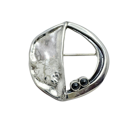 Eivind Hillestad, Norway. Vintage Sterling Silver Hematite Brooch.