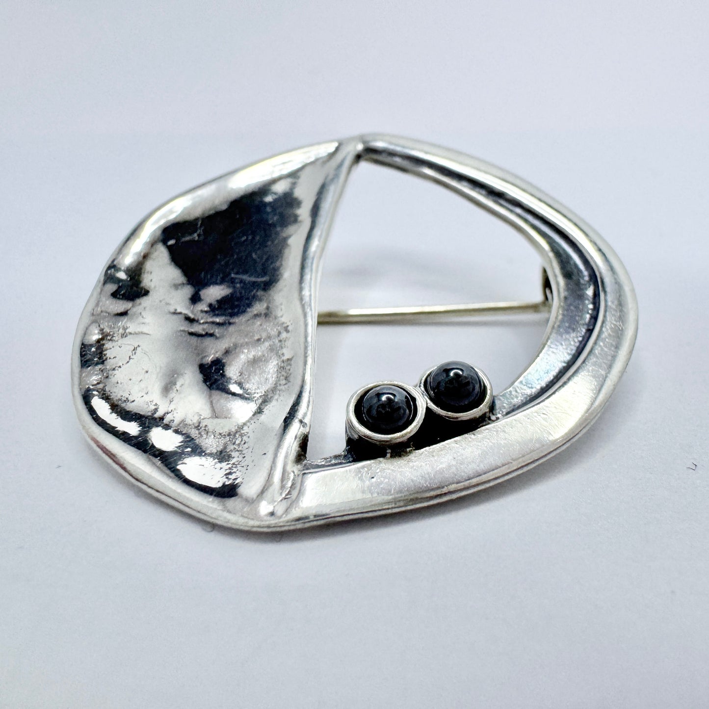 Eivind Hillestad, Norway. Vintage Sterling Silver Hematite Brooch.