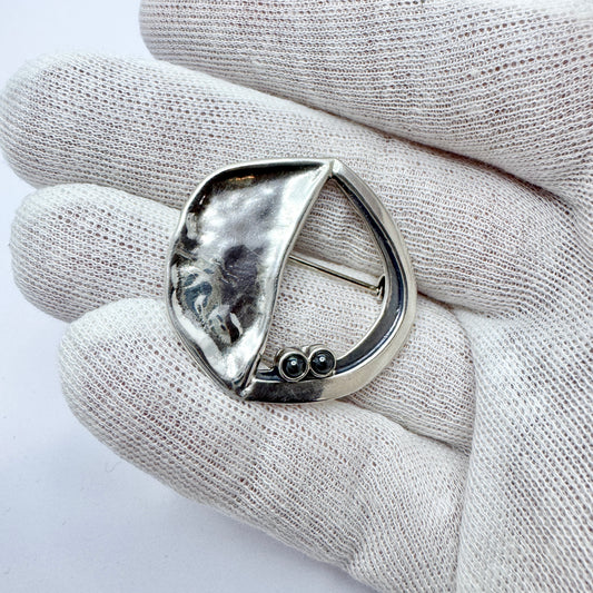 Eivind Hillestad, Norway. Vintage Sterling Silver Hematite Brooch.