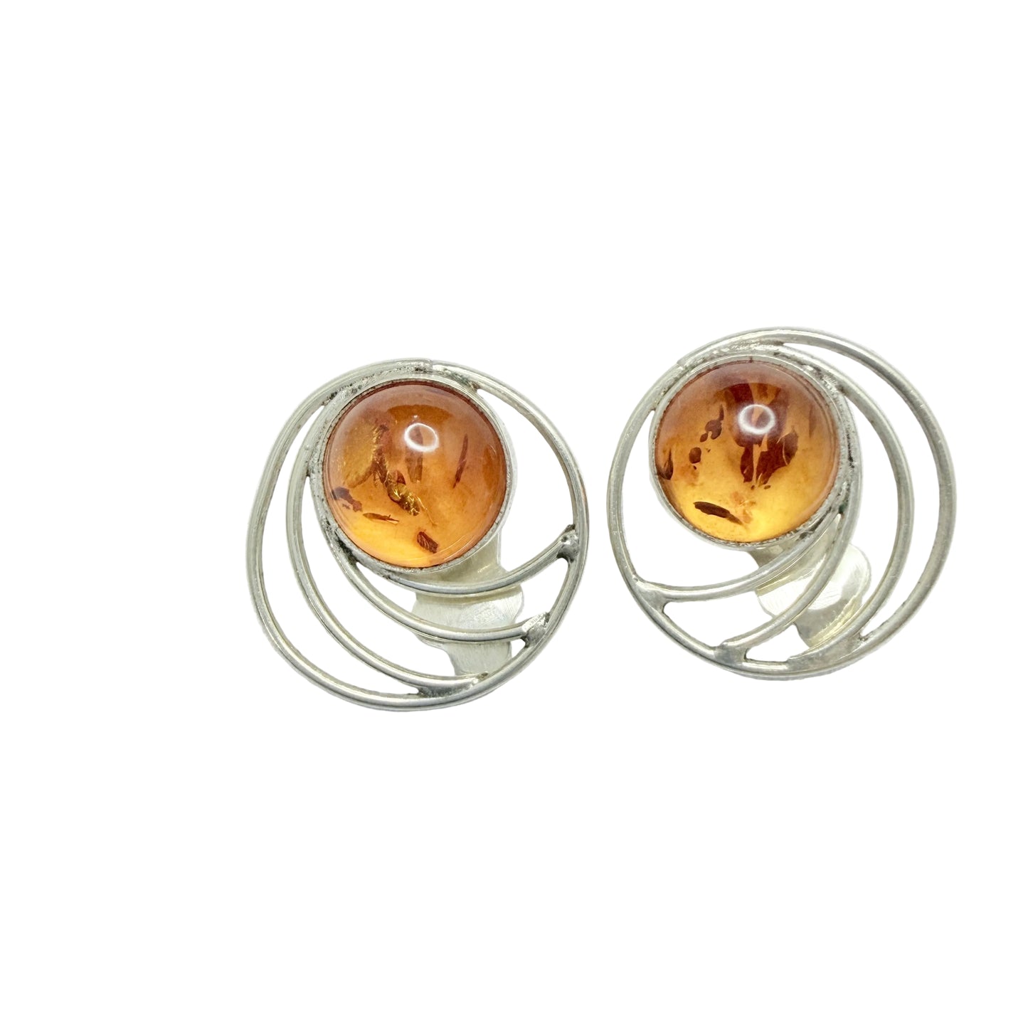 Denmark. Vintage Sterling Silver Amber Earrings.