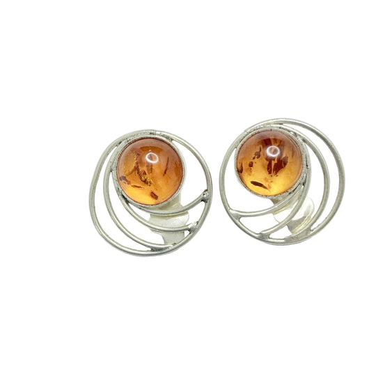 Denmark. Vintage Sterling Silver Amber Earrings.