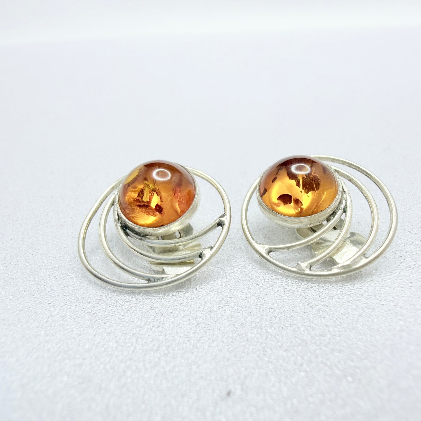 Denmark. Vintage Sterling Silver Amber Earrings.