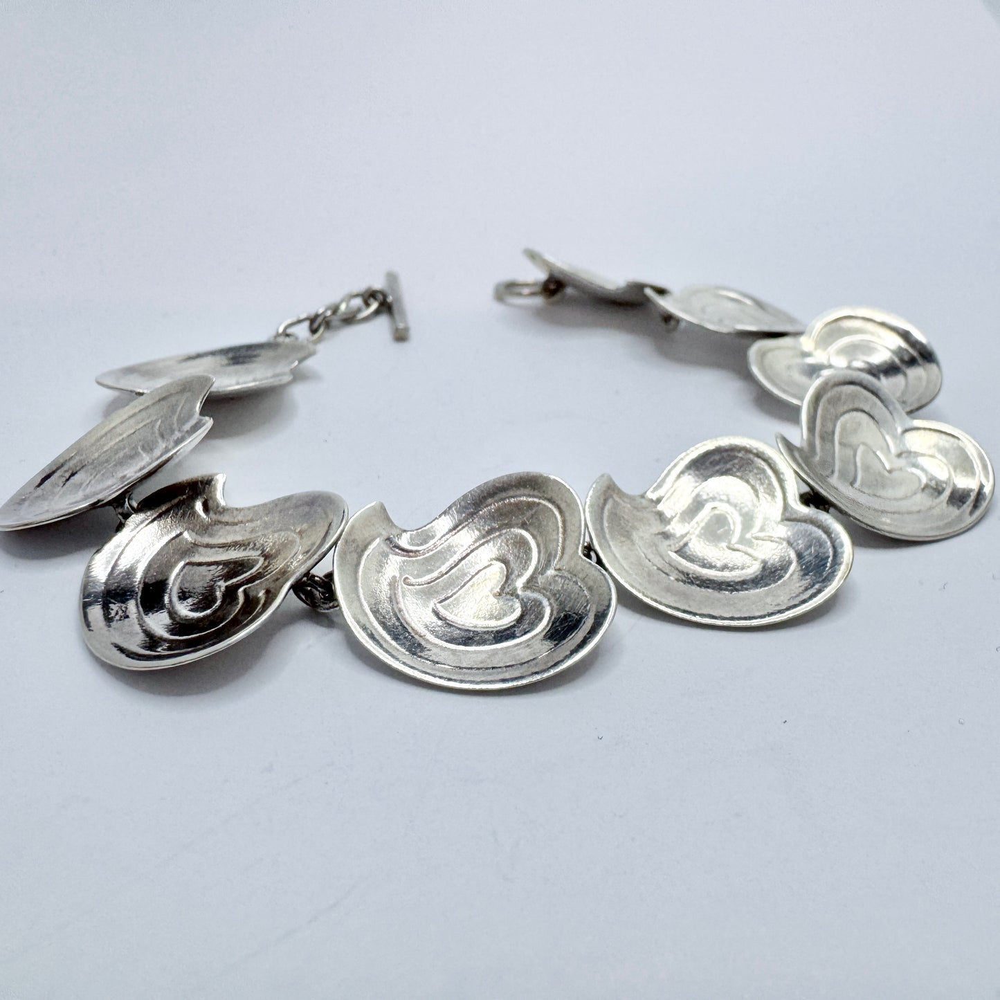 Gsons, Sweden 1970s. Vintage Sterling Silver Heart Link Bracelet.