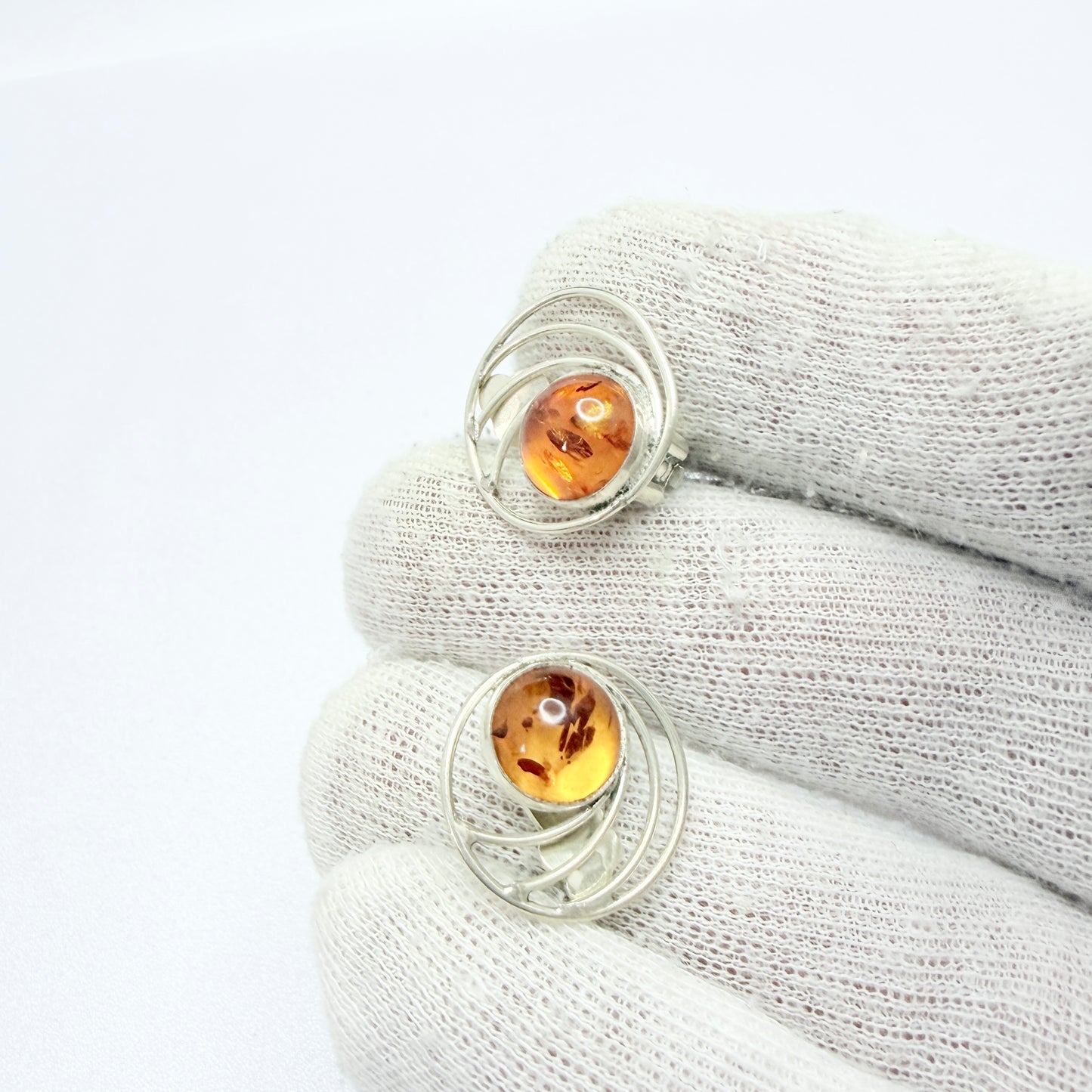Denmark. Vintage Sterling Silver Amber Earrings.