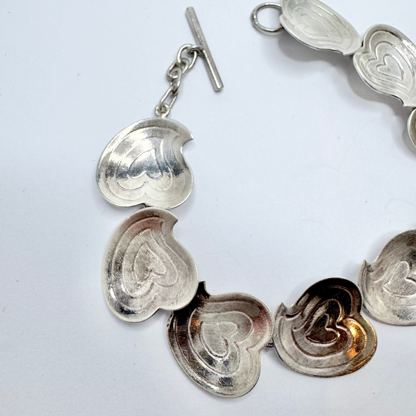 Gsons, Sweden 1970s. Vintage Sterling Silver Heart Link Bracelet.