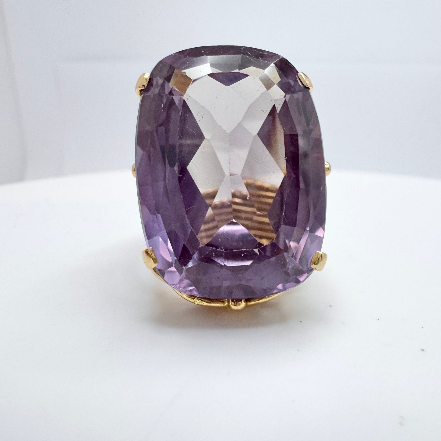 Eastern Mediterranean Bold Vintage 18k Gold Synthetic Purple Sapphire Ring. 23gram