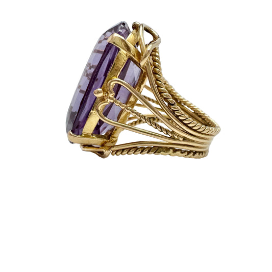 Eastern Mediterranean Bold Vintage 18k Gold Synthetic Purple Sapphire Ring. 23gram