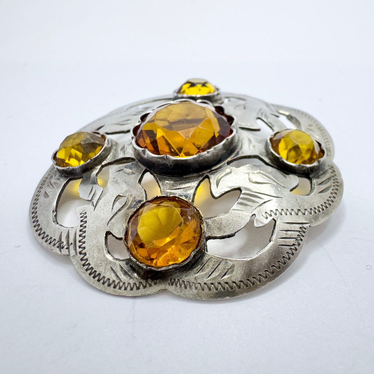 S.L Jacobsen & Co, Denmark 1910-20s. Antique Solid Silver Paste Brooch.