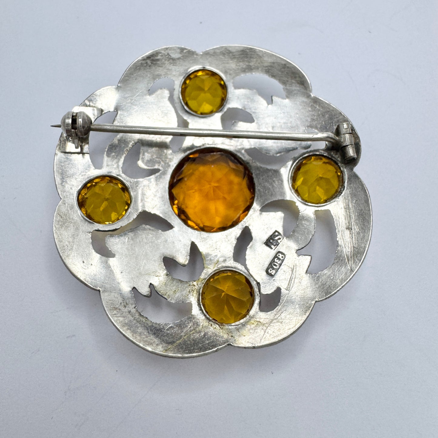 S.L Jacobsen & Co, Denmark 1910-20s. Antique Solid Silver Paste Brooch.