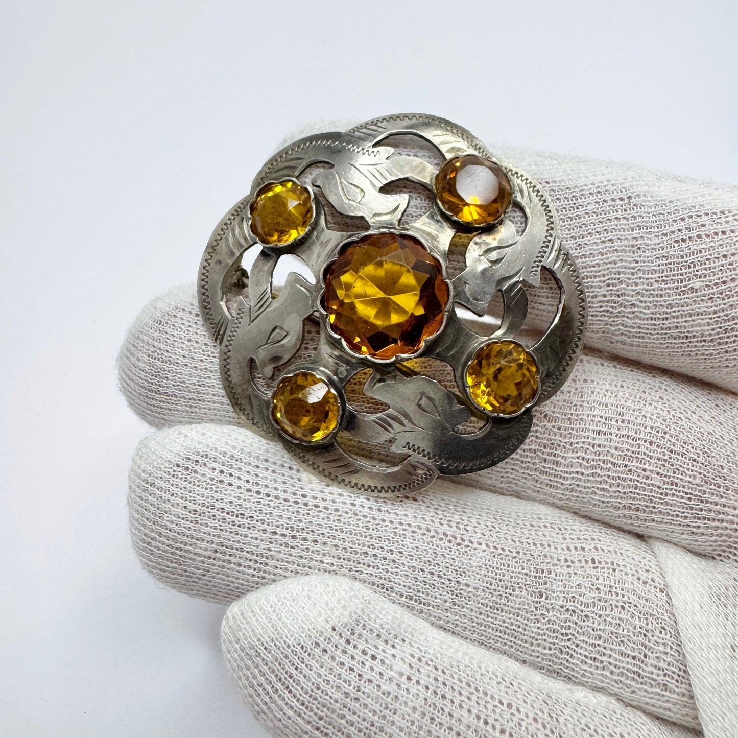 S.L Jacobsen & Co, Denmark 1910-20s. Antique Solid Silver Paste Brooch.