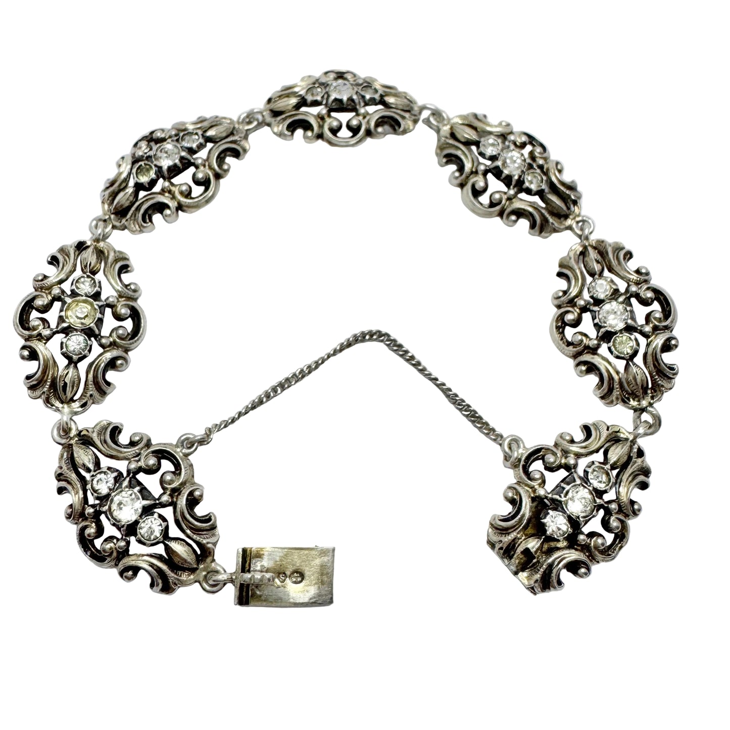 Sweden c 1950. Vintage Solid Silver Paste Stone Bracelet.