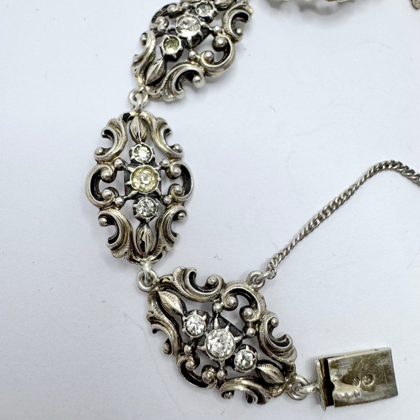 Sweden c 1950. Vintage Solid Silver Paste Stone Bracelet.