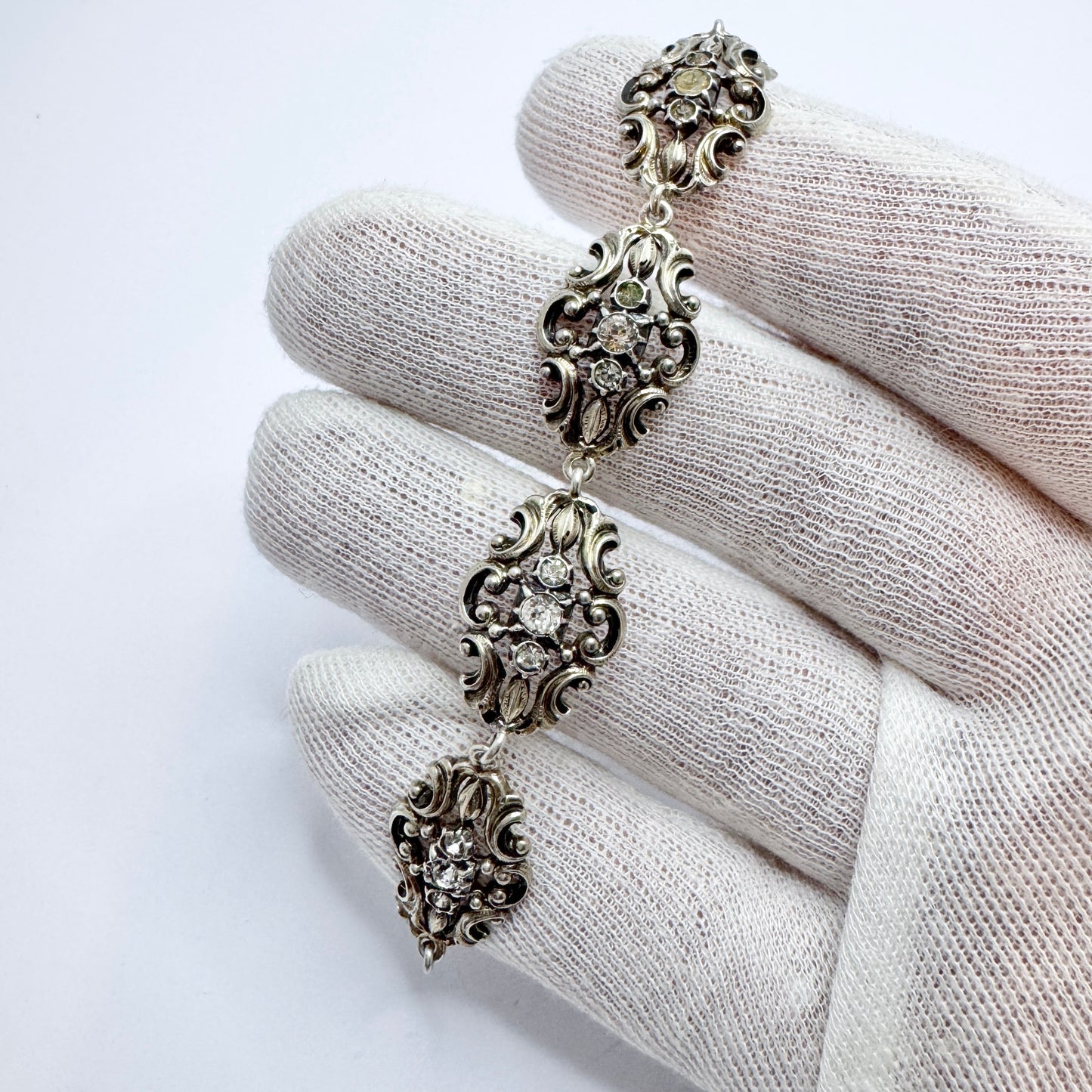 Sweden c 1950. Vintage Solid Silver Paste Stone Bracelet.