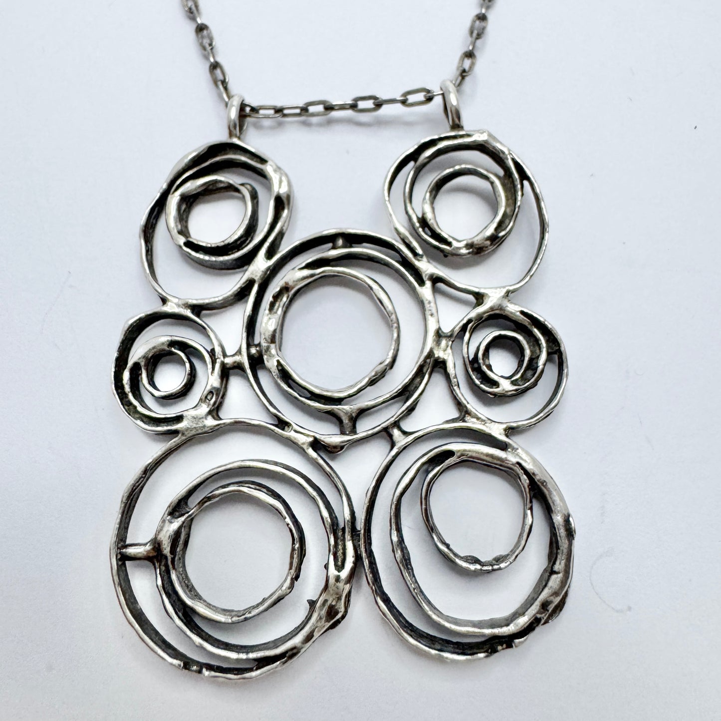 Denmark / Norway. Vintage Modernist Solid Silver Pendant Necklace.