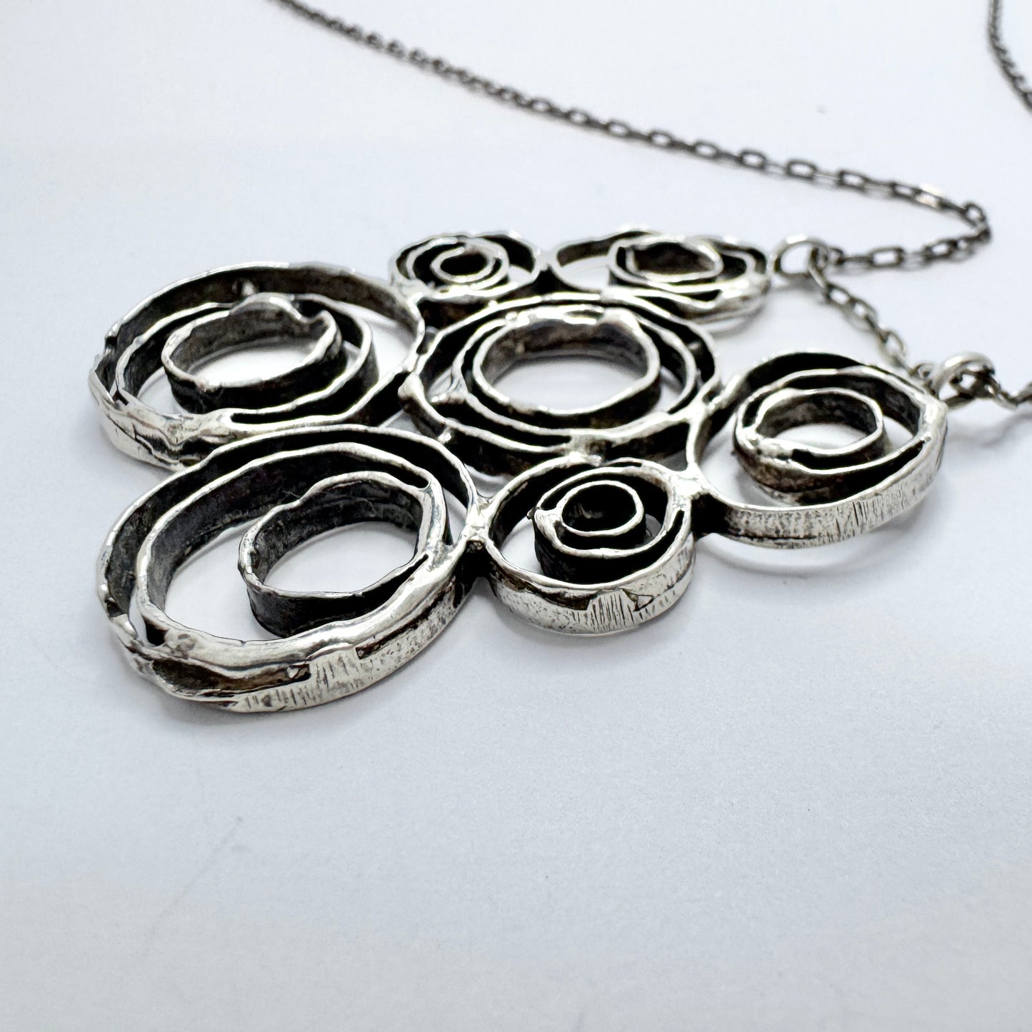 Denmark / Norway. Vintage Modernist Solid Silver Pendant Necklace.