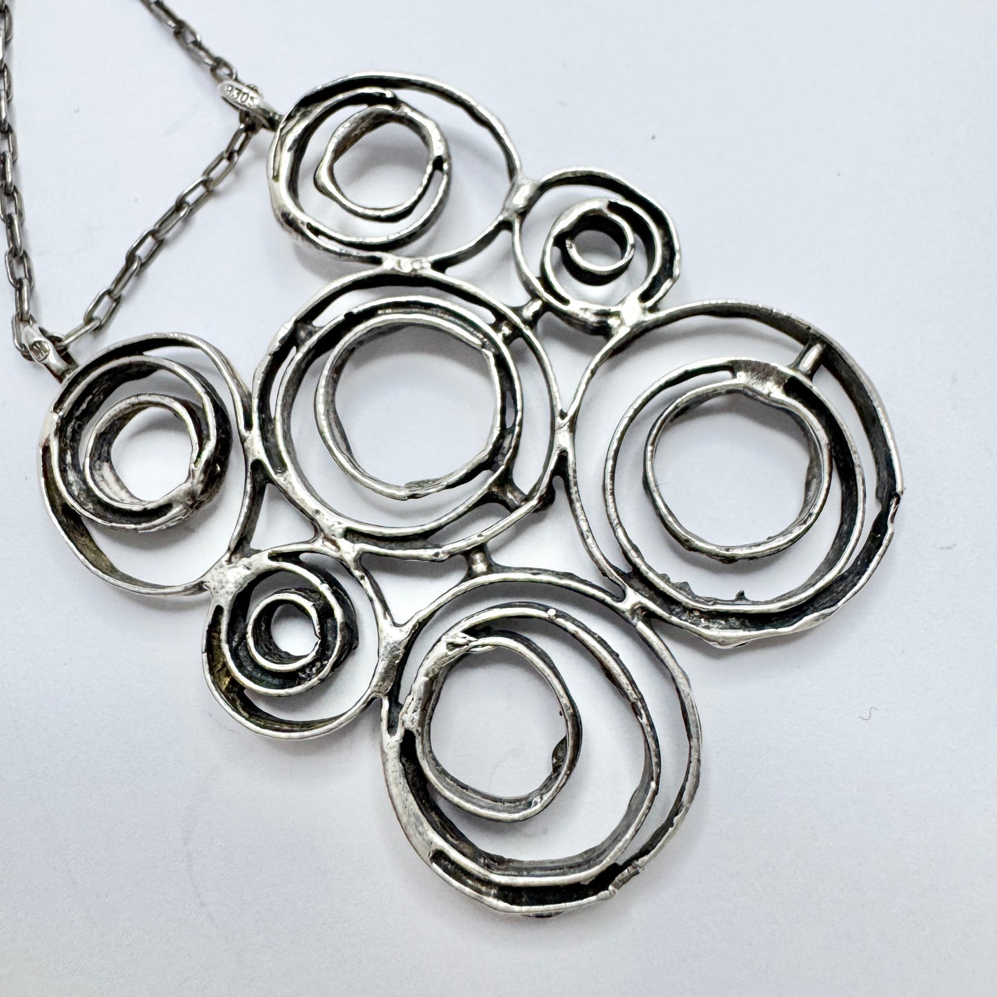 Denmark / Norway. Vintage Modernist Solid Silver Pendant Necklace.