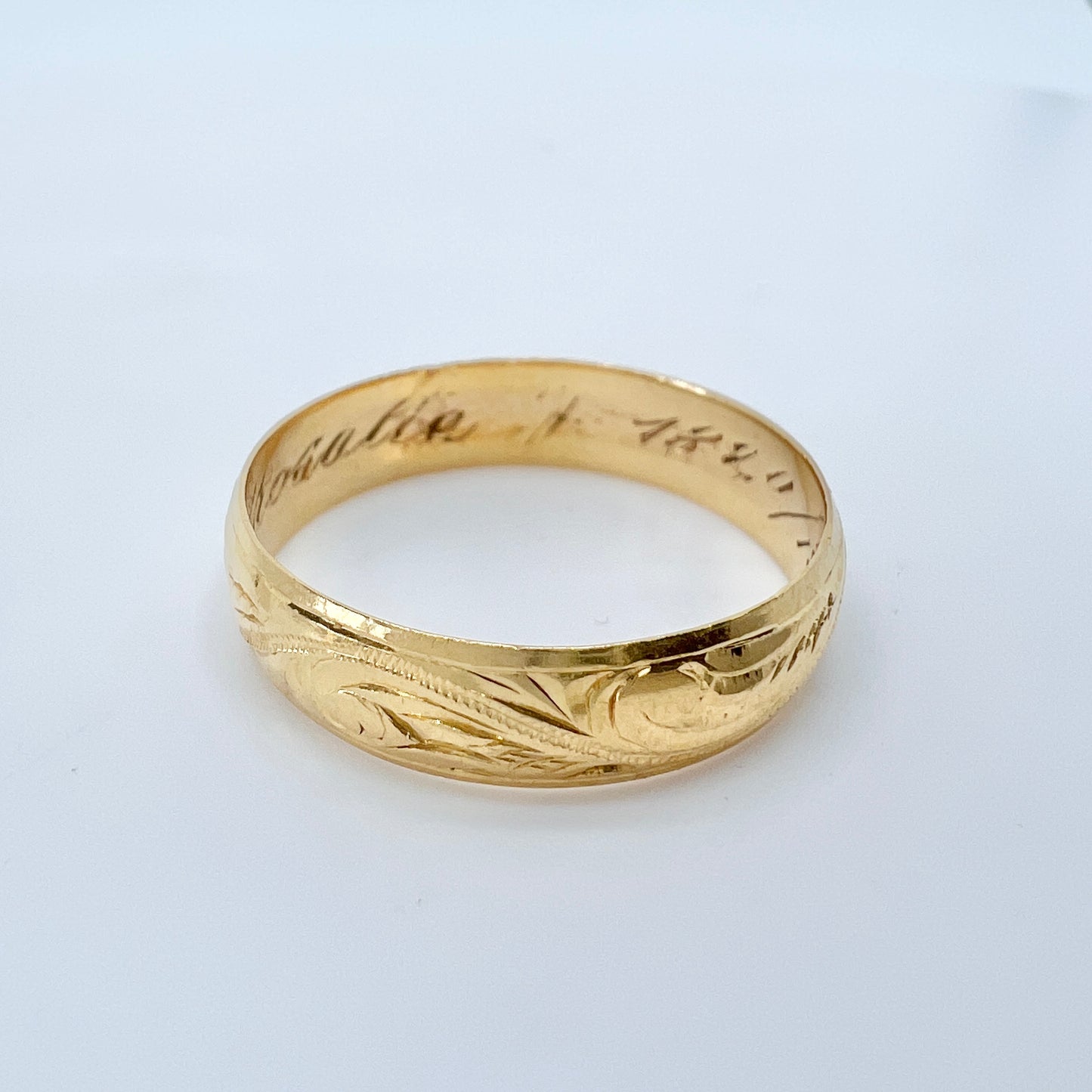 Sweden 1897. Antique 20k Gold Men's Wedding Band Ring.