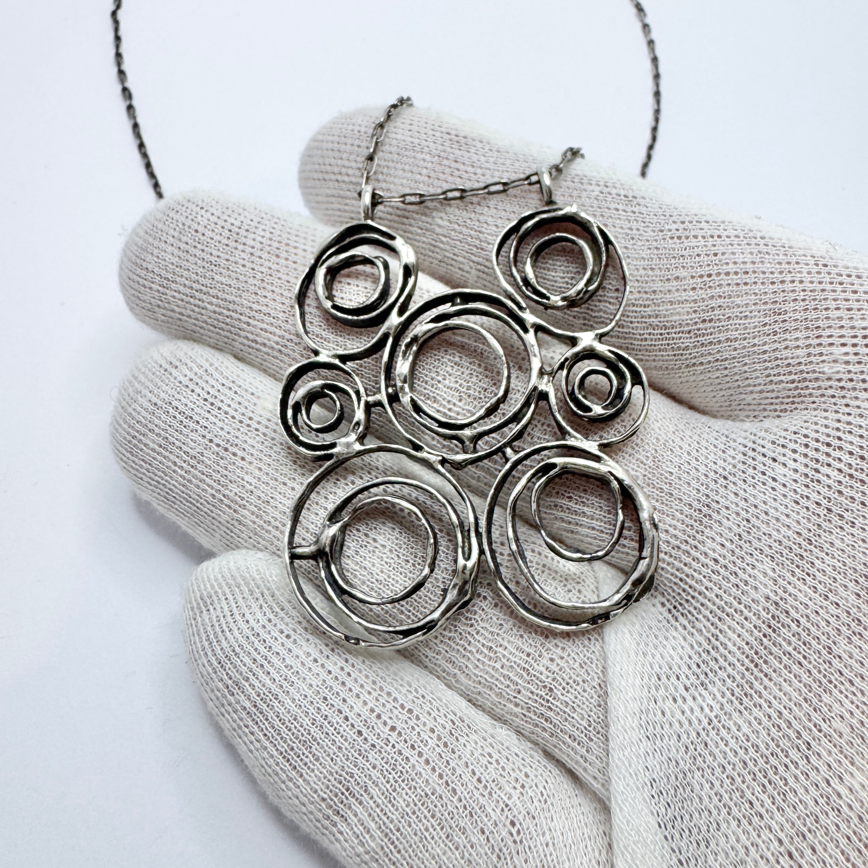 Denmark / Norway. Vintage Modernist Solid Silver Pendant Necklace
