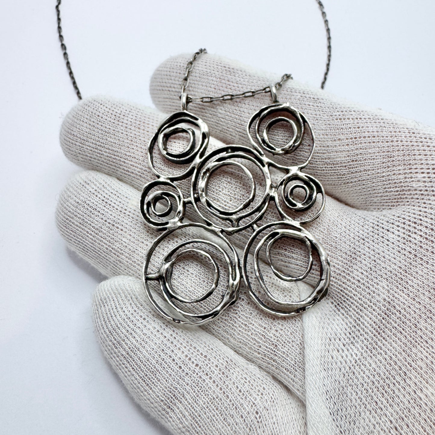 Denmark / Norway. Vintage Modernist Solid Silver Pendant Necklace.