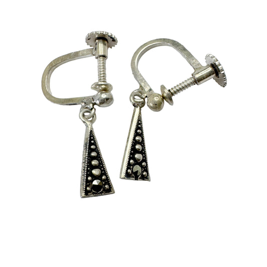 Victor Janson, Sweden 1940s. Vintage Solid Silver Marcasite Earrings.