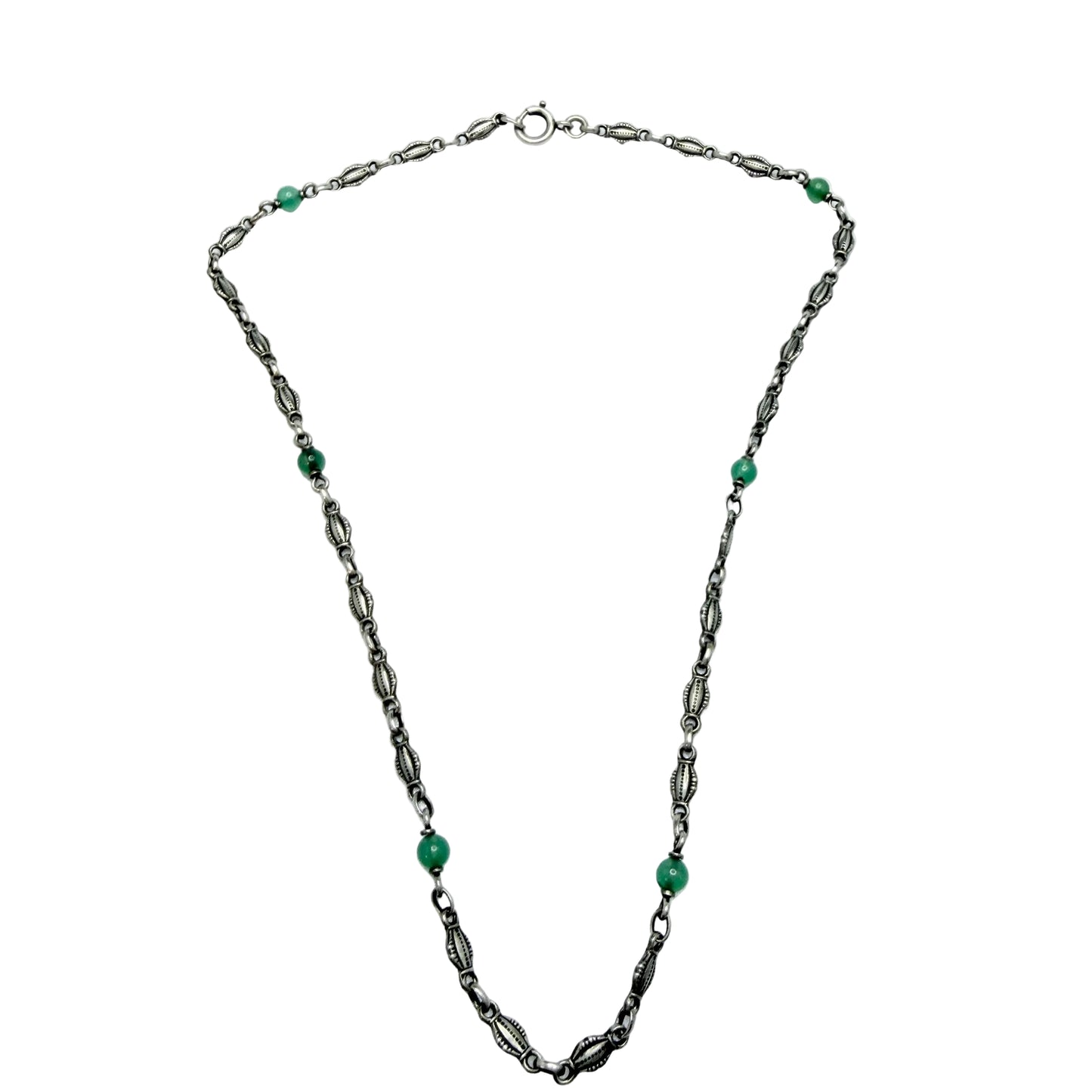 Vintage Art Deco Solid Silver Chrysoprase Necklace.