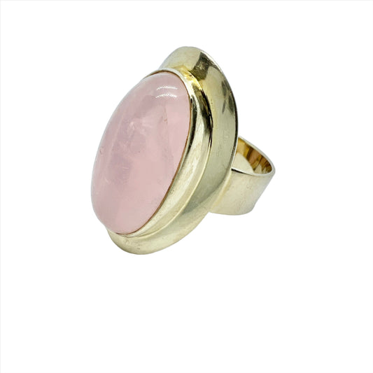 Vintage 1950-60s Bold 8k Gold Rose Quartz Ring.