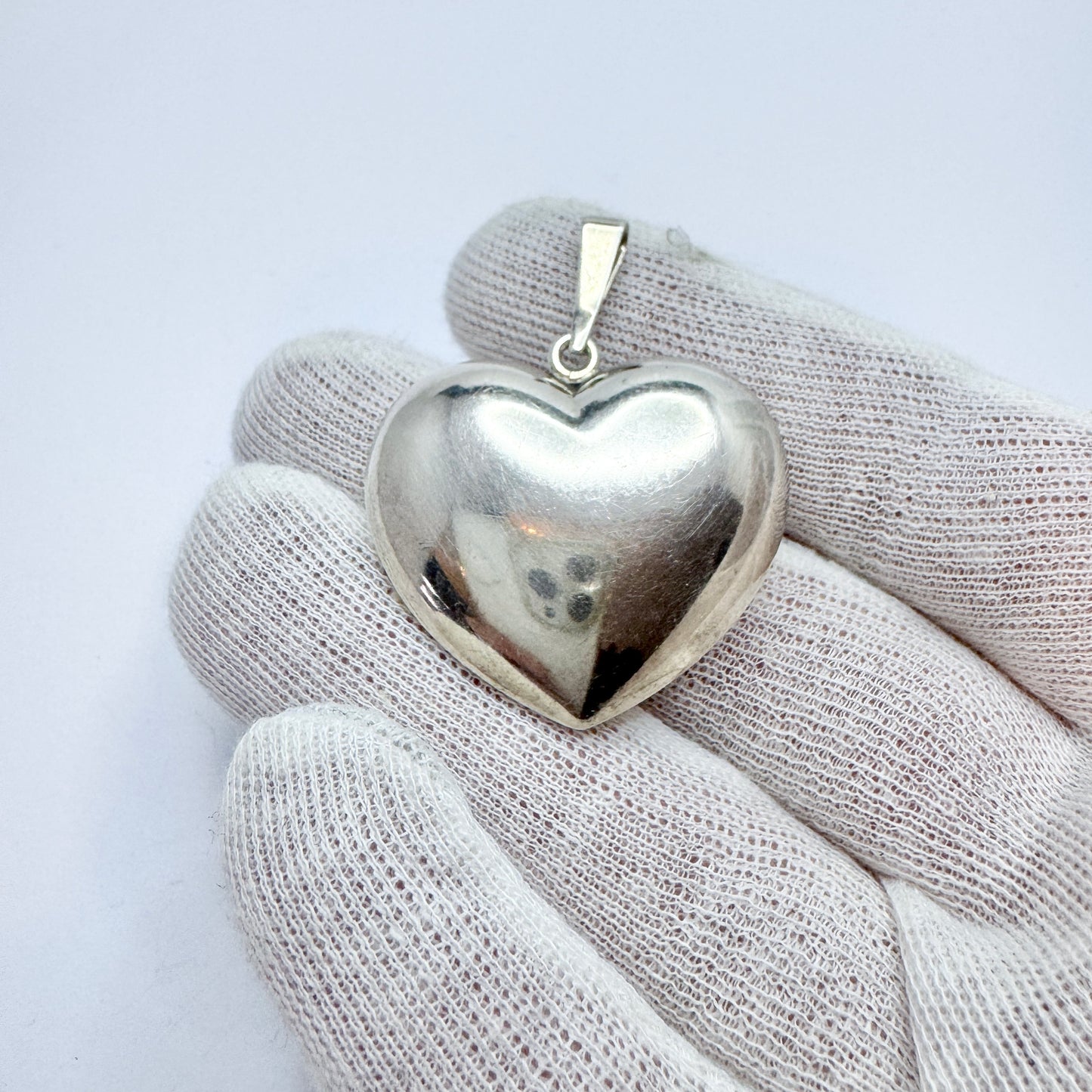 Herman Siersbøl, Denmark c 1960s Sterling Silver Puffy Heart Pendant.