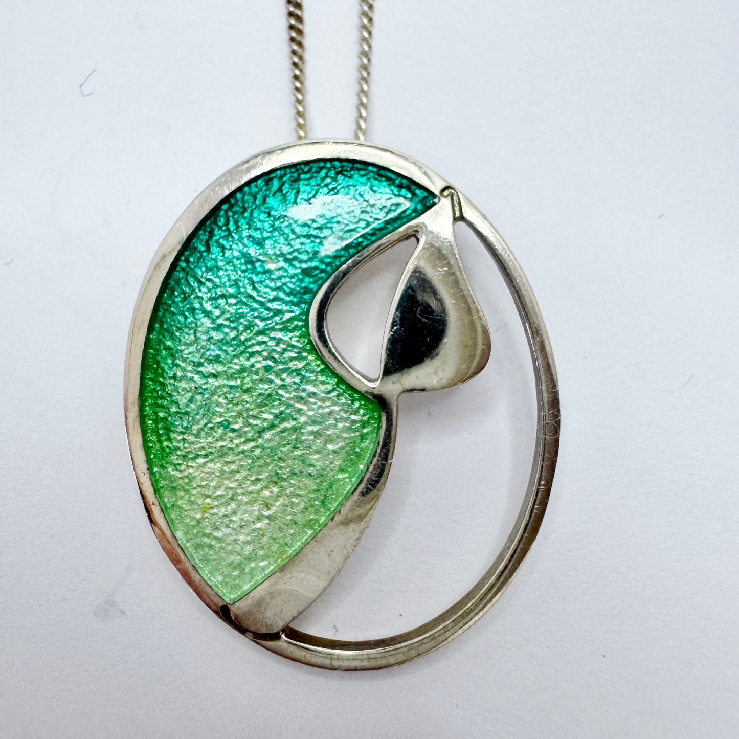 Sterling Silver Enamel Pendant Necklace. Possibly Ortak, Scotland