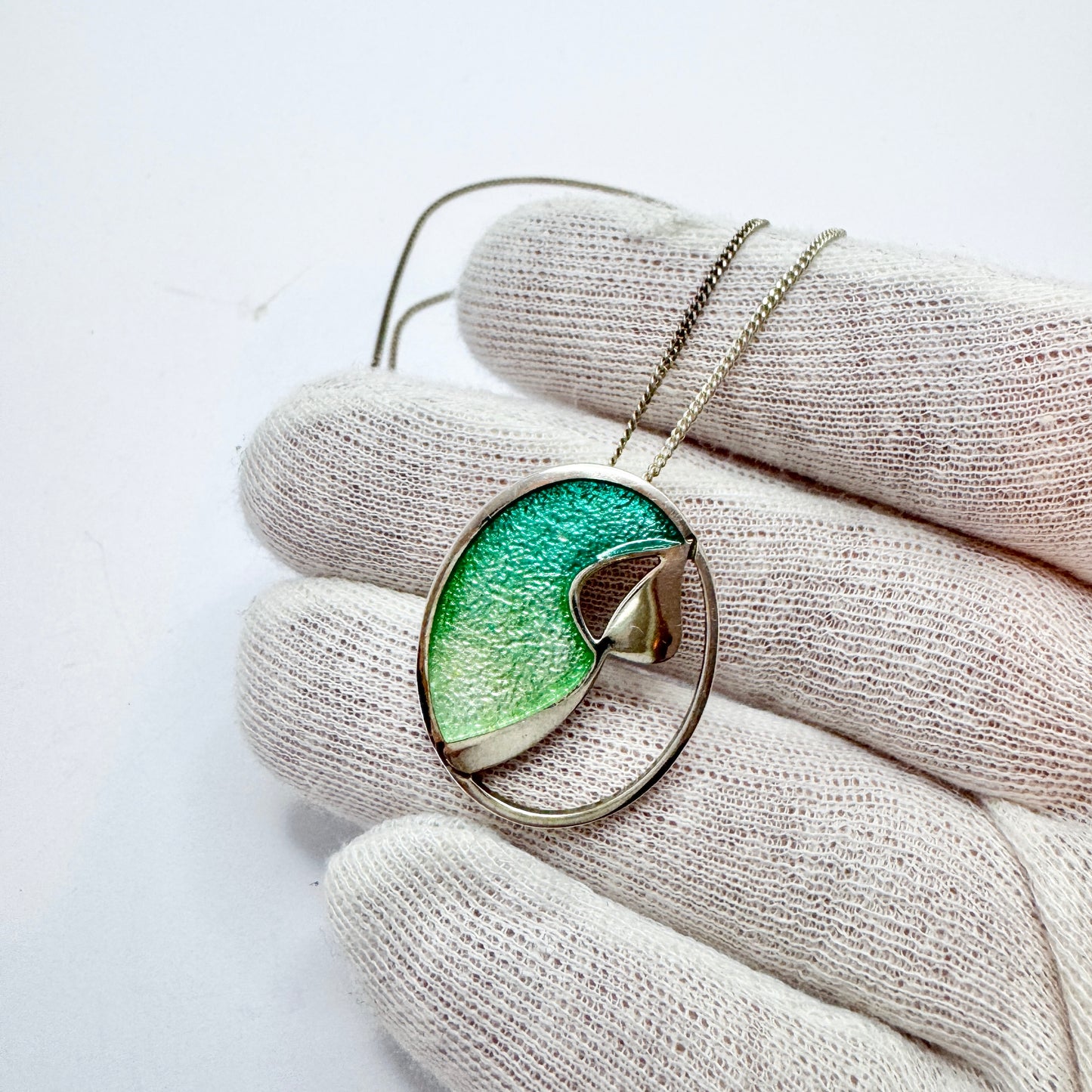Sterling Silver Enamel Pendant Necklace. Possibly Ortak, Scotland
