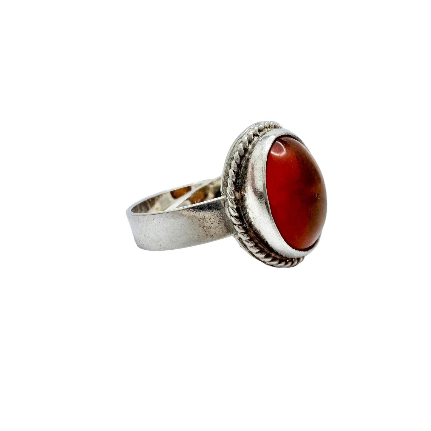 Victor Janson, Sweden. Vintage Solid Silver Amber Ring.