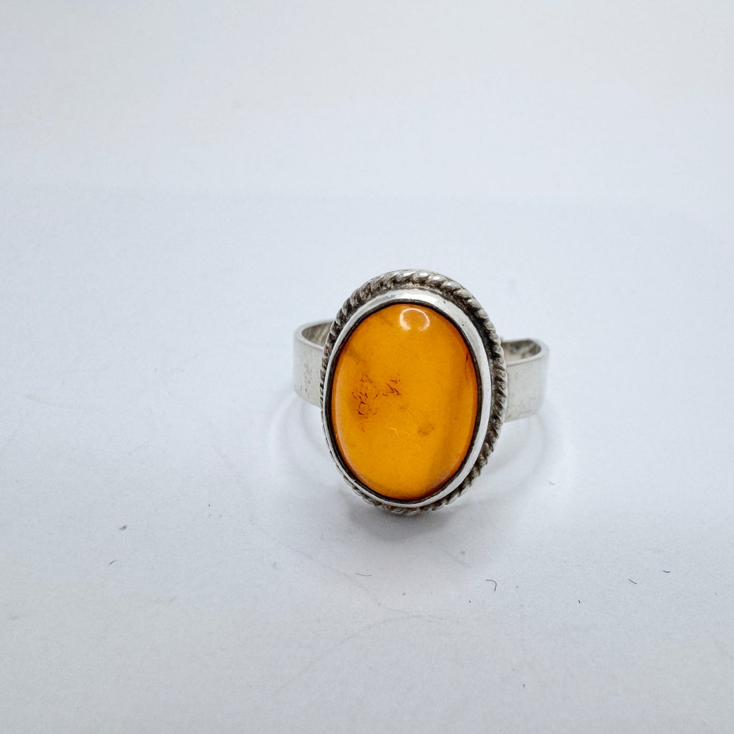 Victor Janson, Sweden. Vintage Solid Silver Amber Ring.
