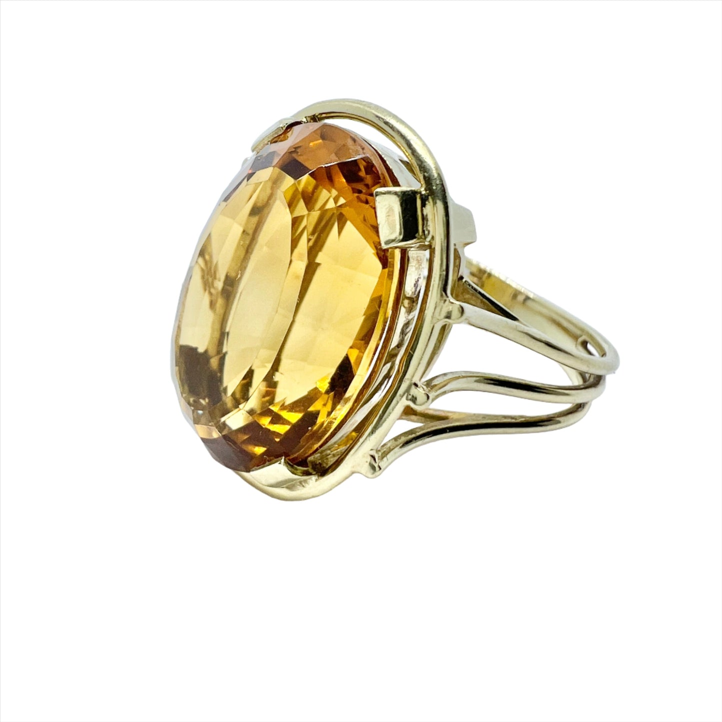 Vintage 1960-70s. Bold 14k Gold Citrine Cocktail Ring.