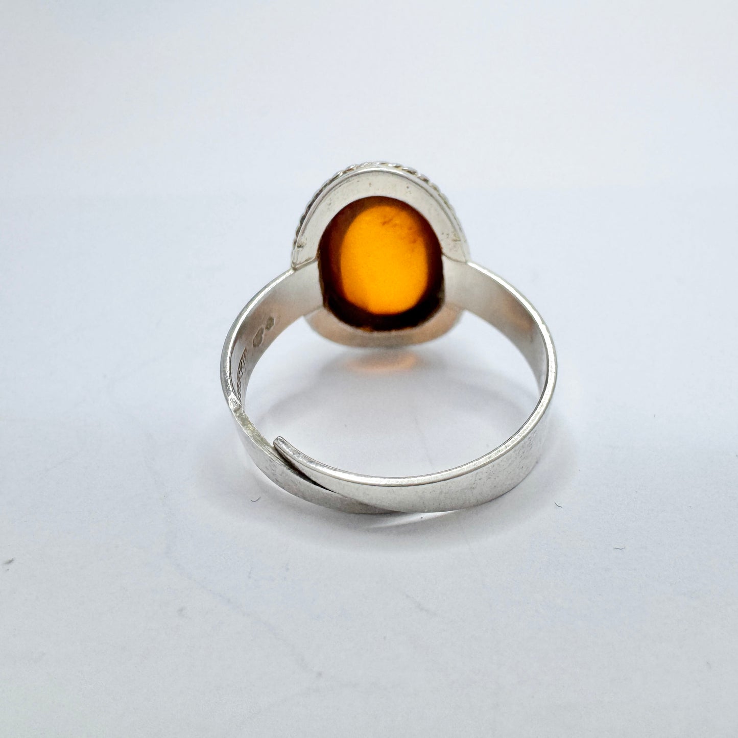 Victor Janson, Sweden. Vintage Solid Silver Amber Ring.