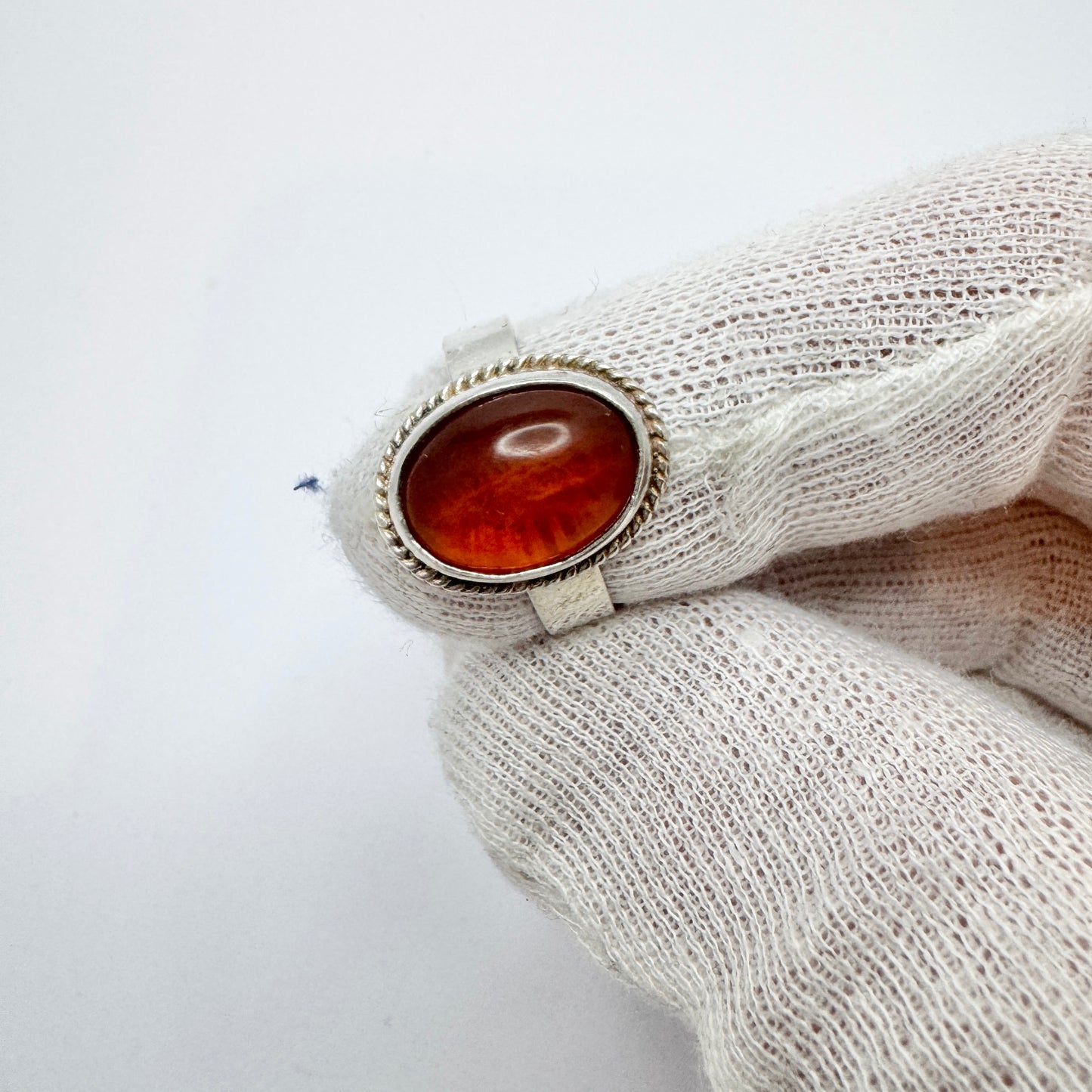 Victor Janson, Sweden. Vintage Solid Silver Amber Ring.
