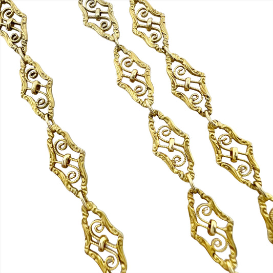 Antique 1920s Art Nouveau 14k Gold Filigree Link Necklace.