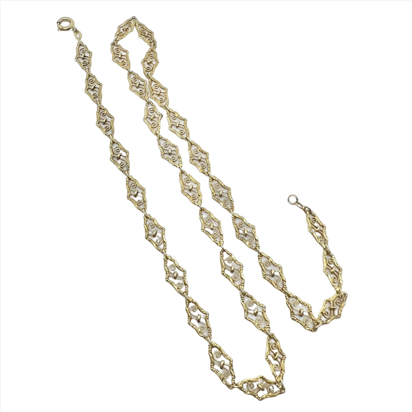 Antique 1920s Art Nouveau 14k Gold Filigree Link Necklace.