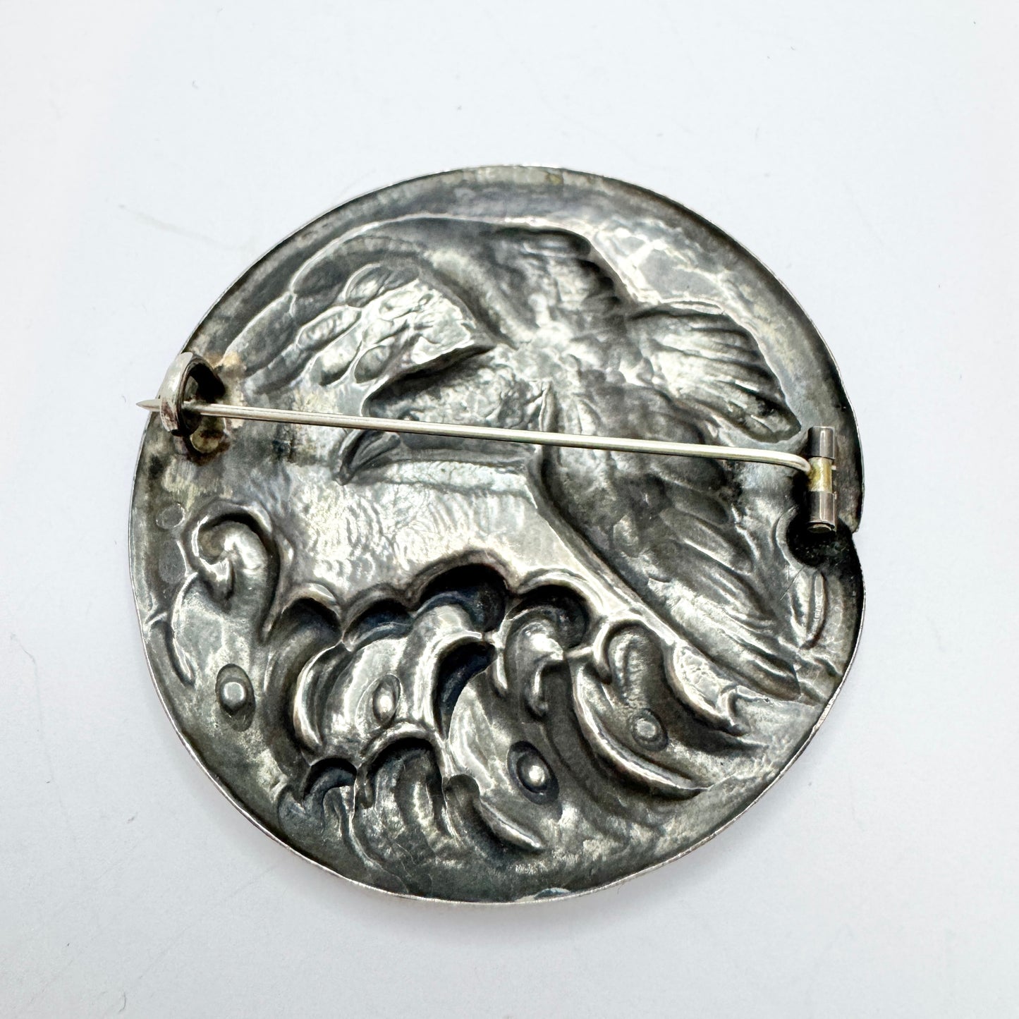 LJ Sjödahl, Sweden 1923. Large Antique Art Nouveau Solid Silver Brooch